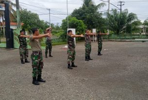 Anggota Koramil 04/Meureubo Lakukan Pembinaan Fisik Upaya Menjaga Stamina Dan Kebugaran Tubuh