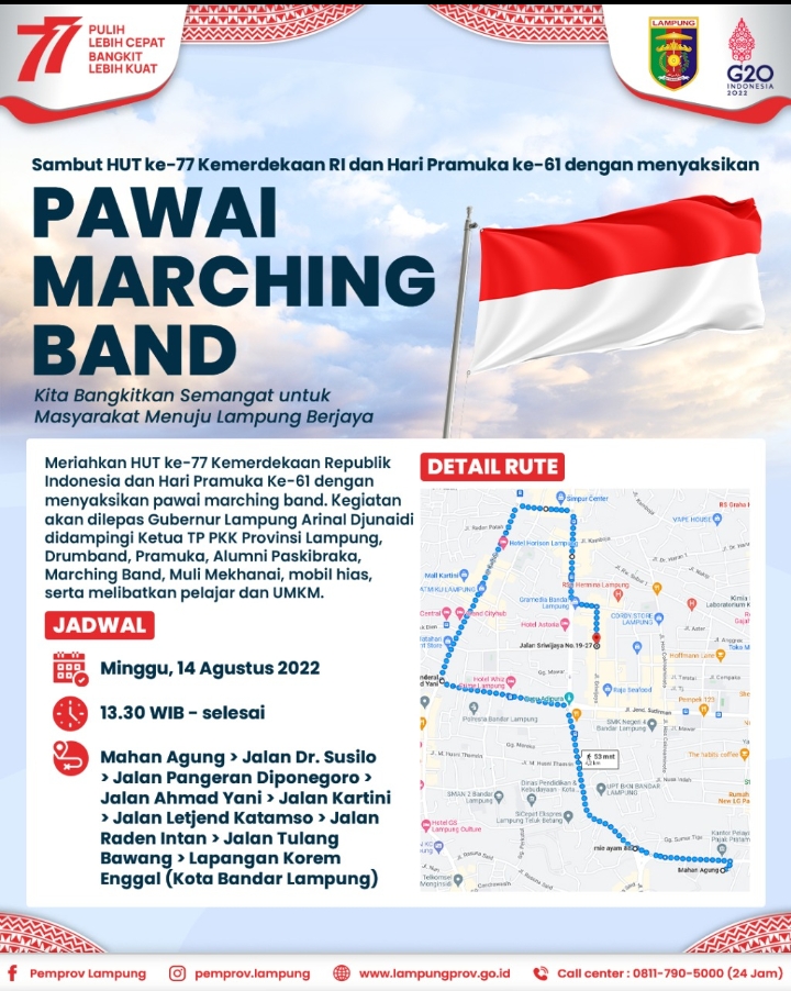 Dishub Provinsi Lampung Lakukan Pengalihan Arus Lalu Lintas pada acara Kirab Marching Band dan Pramuka Dalam Rangka Memeriahkan HUT RI ke-77