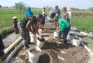 Dukung Pembangunan Desa, Babinsa Bersama Warga Laksanakan Betonisasi jalan