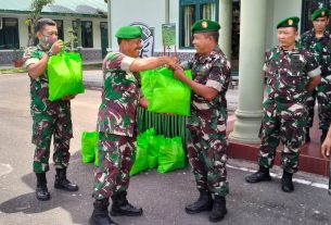 HUT Ke 77 RI, Kasdim 0105/Abar Serahkan Paket Sembako Kepada Prajurit