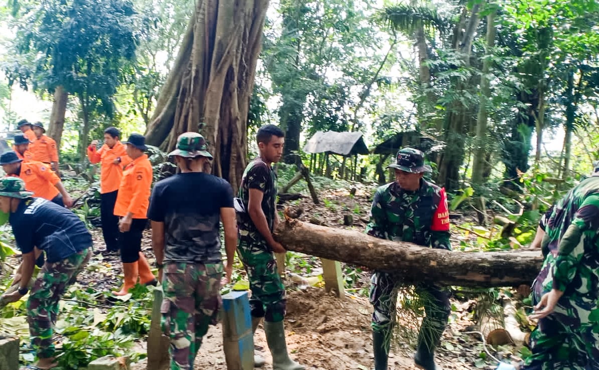 Bersama Masyarakat, Satgas TMMD 115 dan BPBD Bojonegoro evakuasi Pohon Tumbang