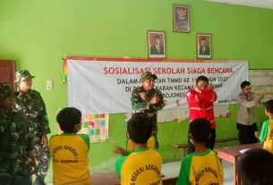 Bersama PMI dan TAGANA, Satgas TMMD 115 Kodim Bojonegoro Sosialisasikan Sekolah Siaga Bencana