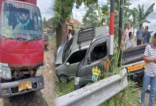 Satlantas Polres Tulang Bawang Olah TKP Kecelakaan Beruntun Yang Melibatkan Tiga Mobil