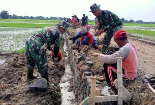 Terus dikebut sasaran fisik Talud TMMD Sengkuyung Tahap III Kodim 0726/Skh di desa Jati telah mencapai 31%