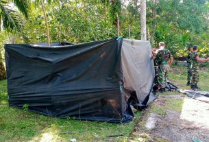 Tim Satgas TMMD Kodim 0105/Abar Membuat MCK Lapangan Di Titik Nol Sebagai Fasilitas Pembersihan Diri