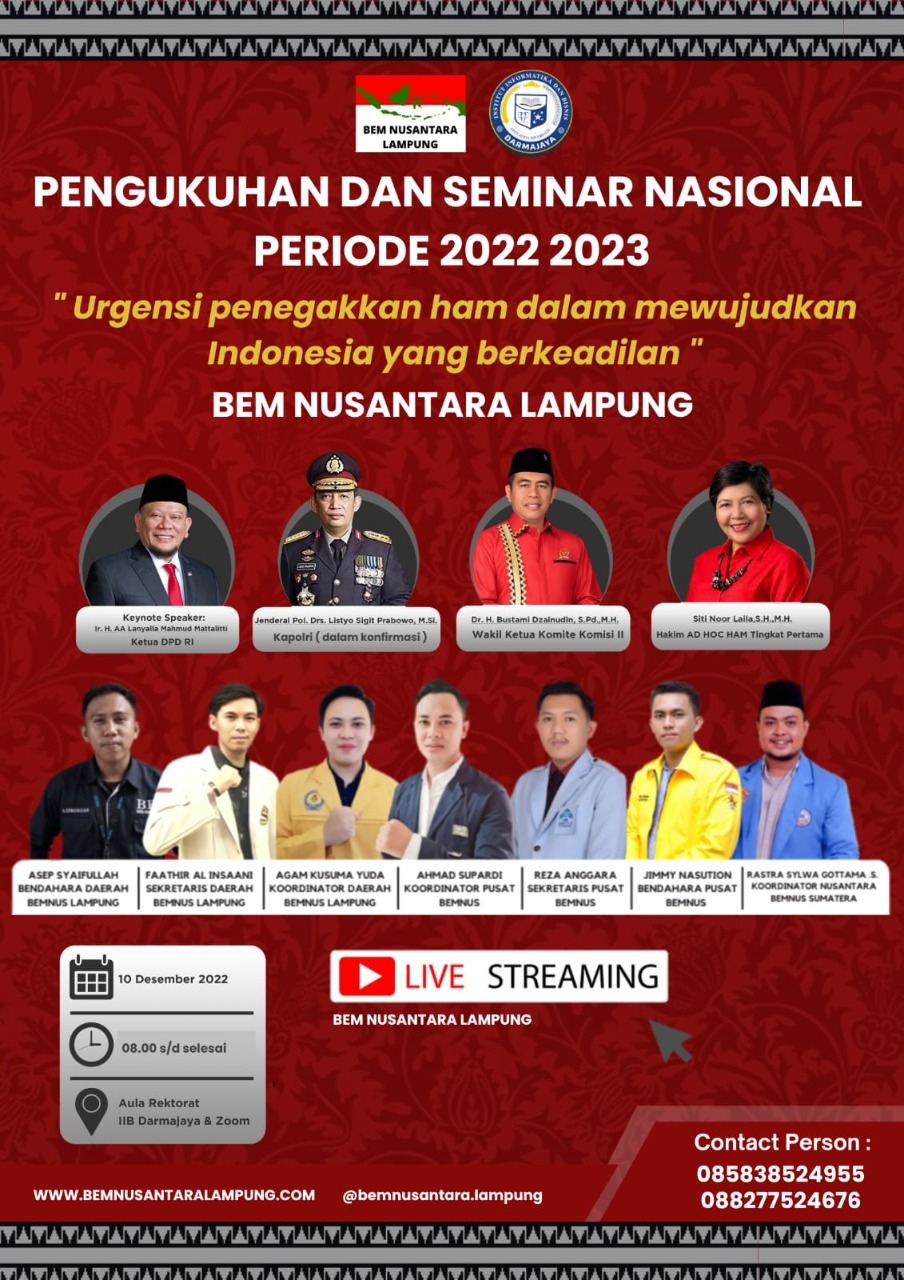IIB Darmajaya Jadi Tuan Rumah Pengukuhan dan Semnas Aliansi BEM Nusantara Provinsi Lampung