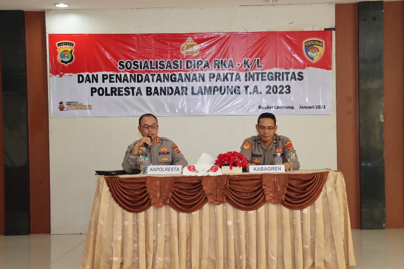Polresta Bandar Lampung Gelar Sosialisasi DIPA Dan Penandatanganan Pakta Integritas Tahun 2023