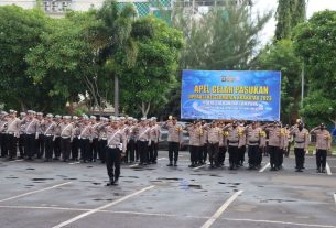 Polresta Bandar Lampung Laksanakan Apel Gelar Pasukan Ops Keselamatan Krakatau 2023