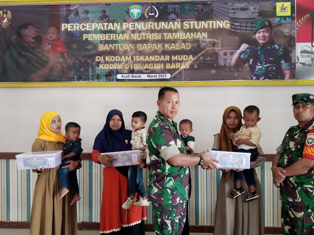 Percepat Penurunan Stunting, Kodim 0105/Abar Distribusikan Paket Nutrisi Tambahan Bantuan Dari KASAD Yang Digelar Serentak Se - lndonesia