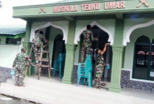 Merawat Fasilitas Internal, Prajurit Kodim 0105/Abar Gotong Royong Benahi Mudhollah