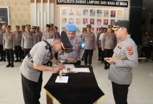 Kapolresta Bandar Lampung Pimpin Upacara Serah Terima Jabatan Kasat Lantas Polresta Bandar Lampung