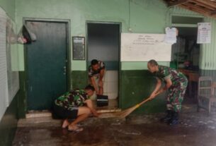 Wujudkan Lingkungan Kerja Yang Sehat, Anggota Koramil 17/Sidoharjo Laksanakan Pembersihan Pangkalan