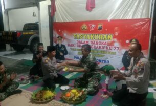 Pererat Sinergitas TNI-Polri, Koramil Jajaran Kodim Wonogiri Datangi Mapolsek Ikuti Malam Tirakatan Dan Ucapkan Selamat HUT Bhayangkara Ke-77