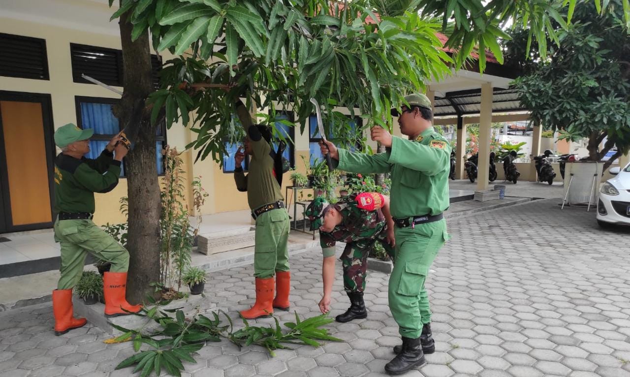 Wujud Kebersamaan Babinsa Dan Linmas Gotong Royong Potong Ranting Pohon