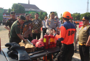 Dandim 0728/Wonogiri Beserta Danramil Jajaran Ikuti Apel Gelar Pasukan Satgas Penanganan Kebakaran Hutan Dan Lahan