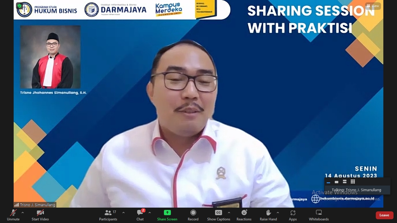 Hakim Pengadilan Negeri Kotaagung Sharing Session bersama Calon Mahasiswa Baru Prodi Hukum Bisnis