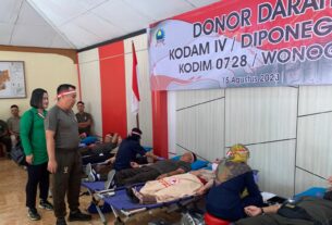 Sambut HUT RI Ke-78, Kodam IV/Diponegoro Melalui Kodim 0728/Wonogiri Menggelar Baksos Donor Darah