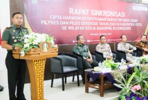 Dandim Bojonegoro hadiri Rapat Sinkronisasi Cipta Harmoni Trantib Umum Jelang Pilpres dan Pileg Serentak Tahun 2024