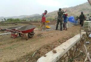 Permudah Warga Bawa Hasil Panen, Babinsa Kulurejo Gotong-Royong Bersama Warga Bantu Bangun Jalan Usaha Tani