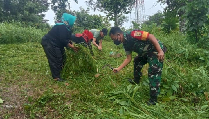 Bersinergi, Babinsa Jajaran Kodim 0410/KBL Laksanakan Gotong-royong Pembersihan Lingkungan di Wilayah Binaan