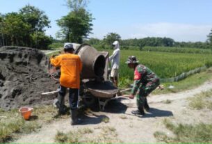 Dukung Pertanian, Babinsa Bangun Talud Jalan Sawah