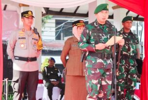 Dandim Bojonegoro Pimpin Apel Pergeseran Pasukan Pengamanan TPS Pemilu Serentak 2024