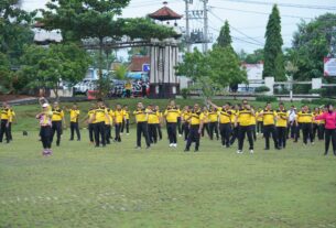 Jelang Hari Bhayangkara Ke-78, Polres Lampung Utara Olahraga Bersama