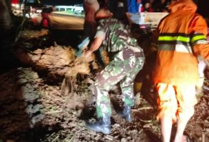 Longsor Di Desa Genting Babinsa Bergerak Cepat Terjun di Lokasi
