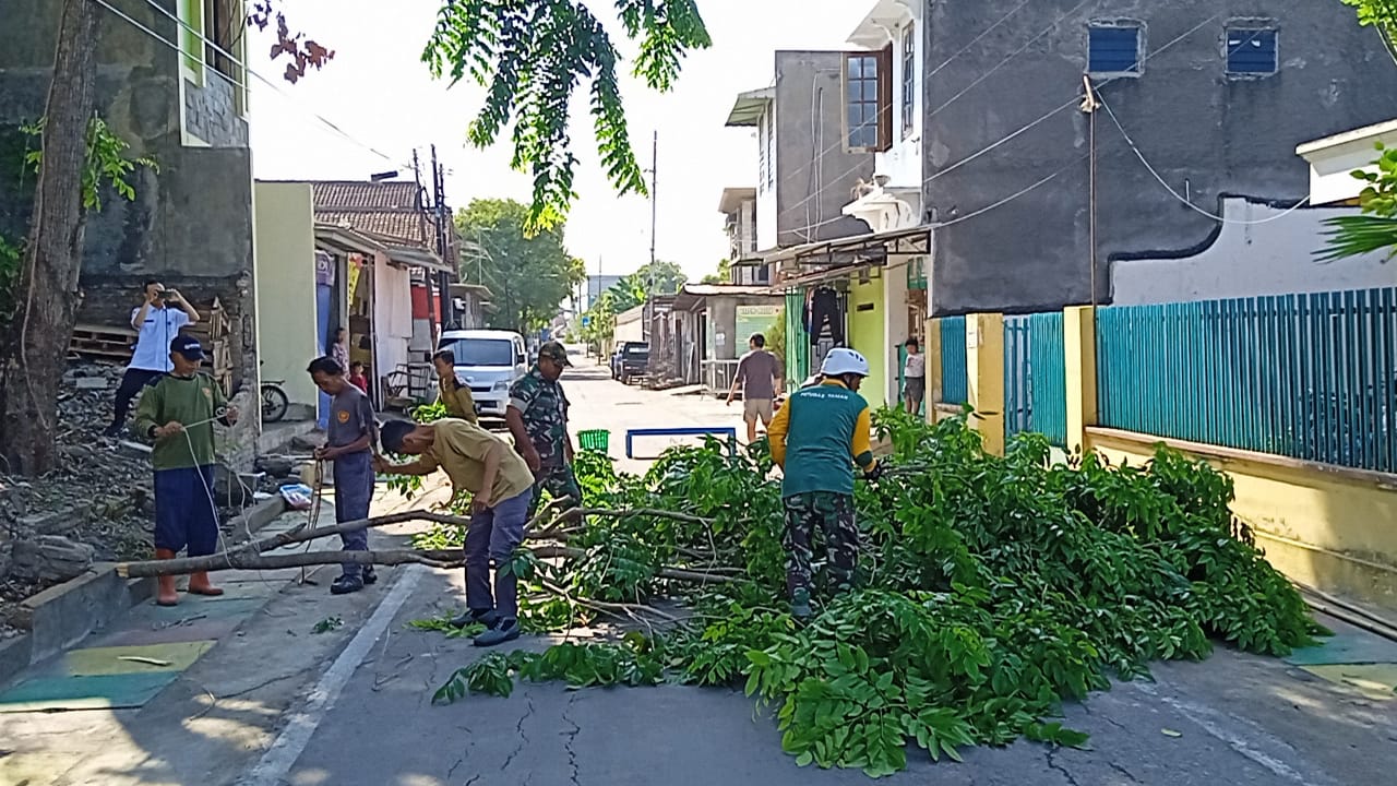 Gandeng Warga Dan Perangkat Kelurahan, Babinsa Joyotakan Bersihkan Rumput Liar Dan Pemangkasan Pohon