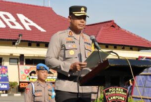 Polres Tulang Bawang Gelar Upacara Sertijab Kasat Samapta, AKBP James Sampaikan Pesan Ini