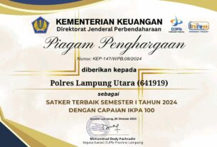 Polres Lampung Utara Terima Penghargaan Kementerian Keuangan
