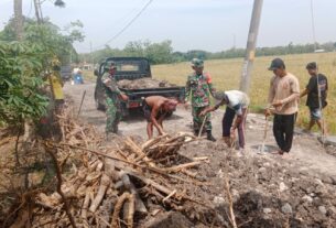Babinsa Bantu Pembereman Jalan, Wujudkan Akses Jalan yang Aman