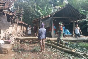 Babinsa Klego Dan Warga Evakuasi Pohon Tumbang Yang Timpa Rumah