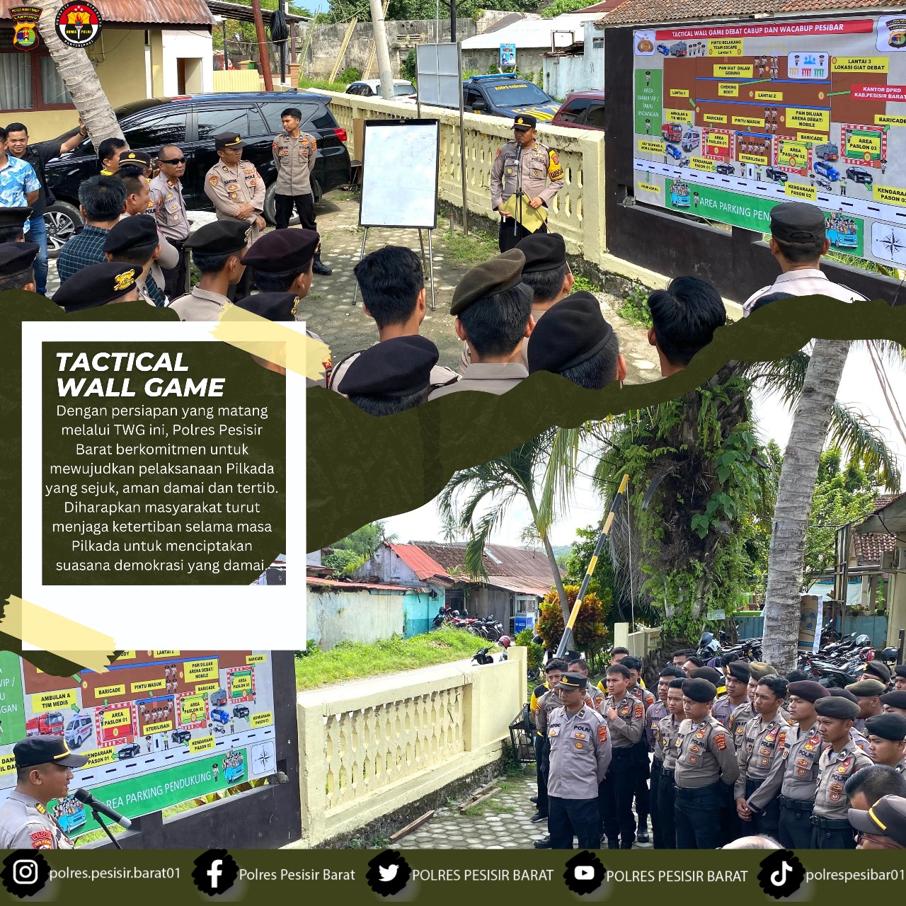 Polres Pesisir Barat Gelar Tactical Wall Game (TWG) untuk Pengamanan Debat Kandidat Pilkada 2024