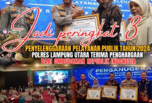 Polres Lampung Utara Terima Penghargaan Dari Ombudsman Republik Indonesia