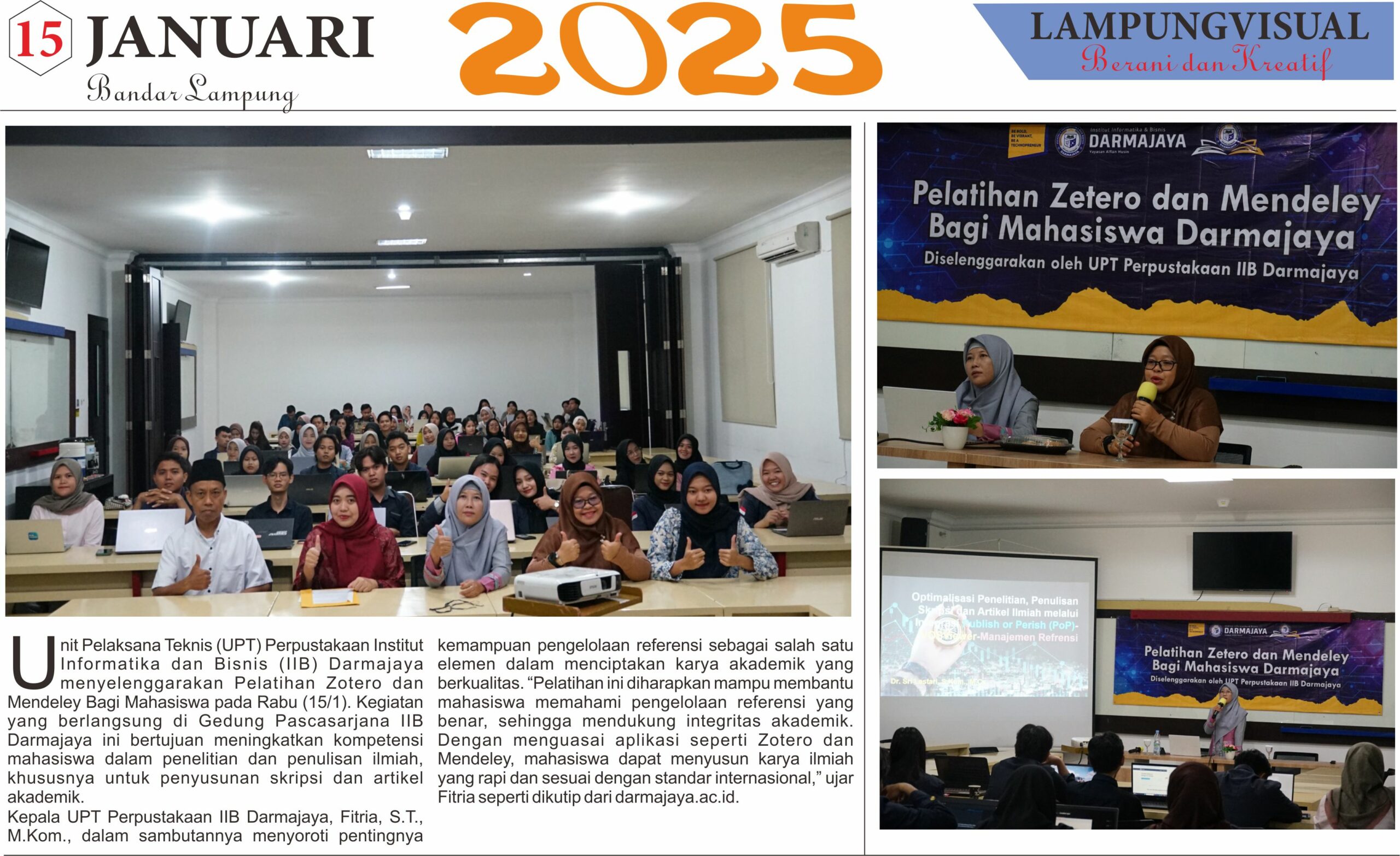 Pelatihan Manajemen Referensi: IIB Darmajaya Dorong Mahasiswa Hasilkan Karya Akademik Berkualitas