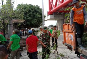 Guyub Rukun, Babinsa Joglo Bersama Staf Kelurahan Dan Saberling Serta Warga Masyarakat Bersihkan Area Palang Joglo