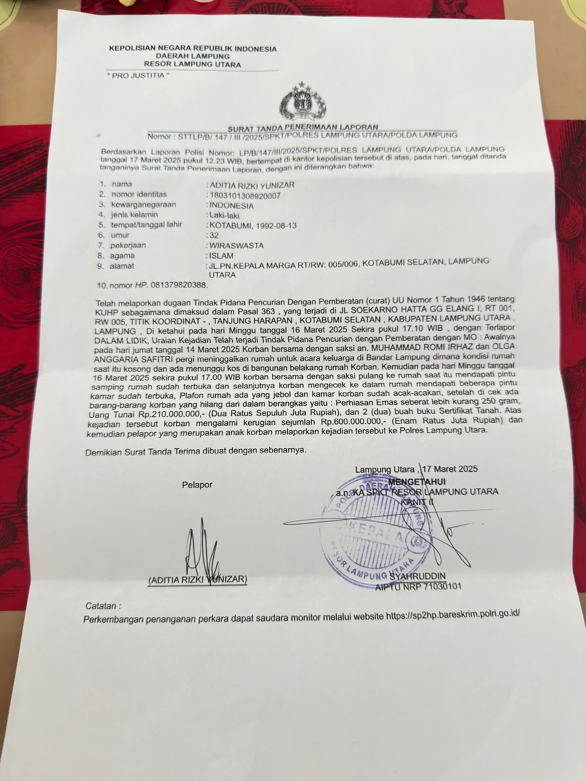 Rumah Dibobol Maling, Korban Keluhkan Lambannya Penanganan Perkara