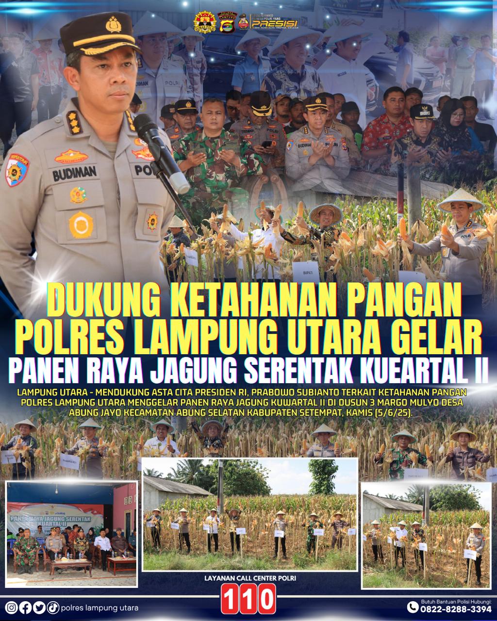 Dukung Ketahanan Pangan, Polres Lampura gelar Panen Raya Jagung